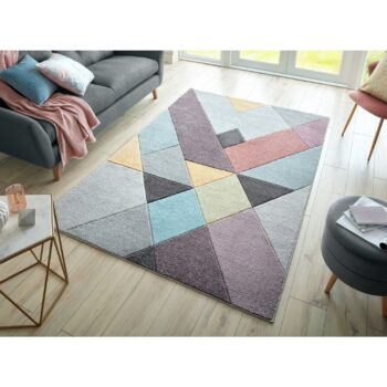 NEW ADA HAND CARVED HEIDI GEOMETRIC ABSTRACT SOFT PASTEL COLOUR MULTI RUG 